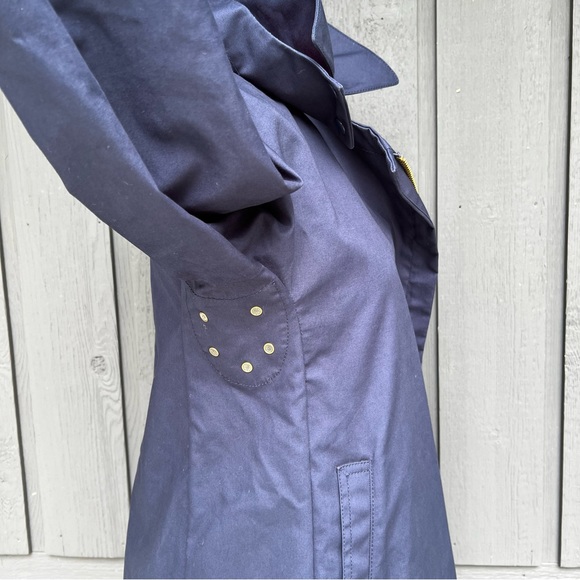 J Crew Belvedere Rain Coat Swing Trench Jacket Navy & Red Hooded - Picture 6 of 16